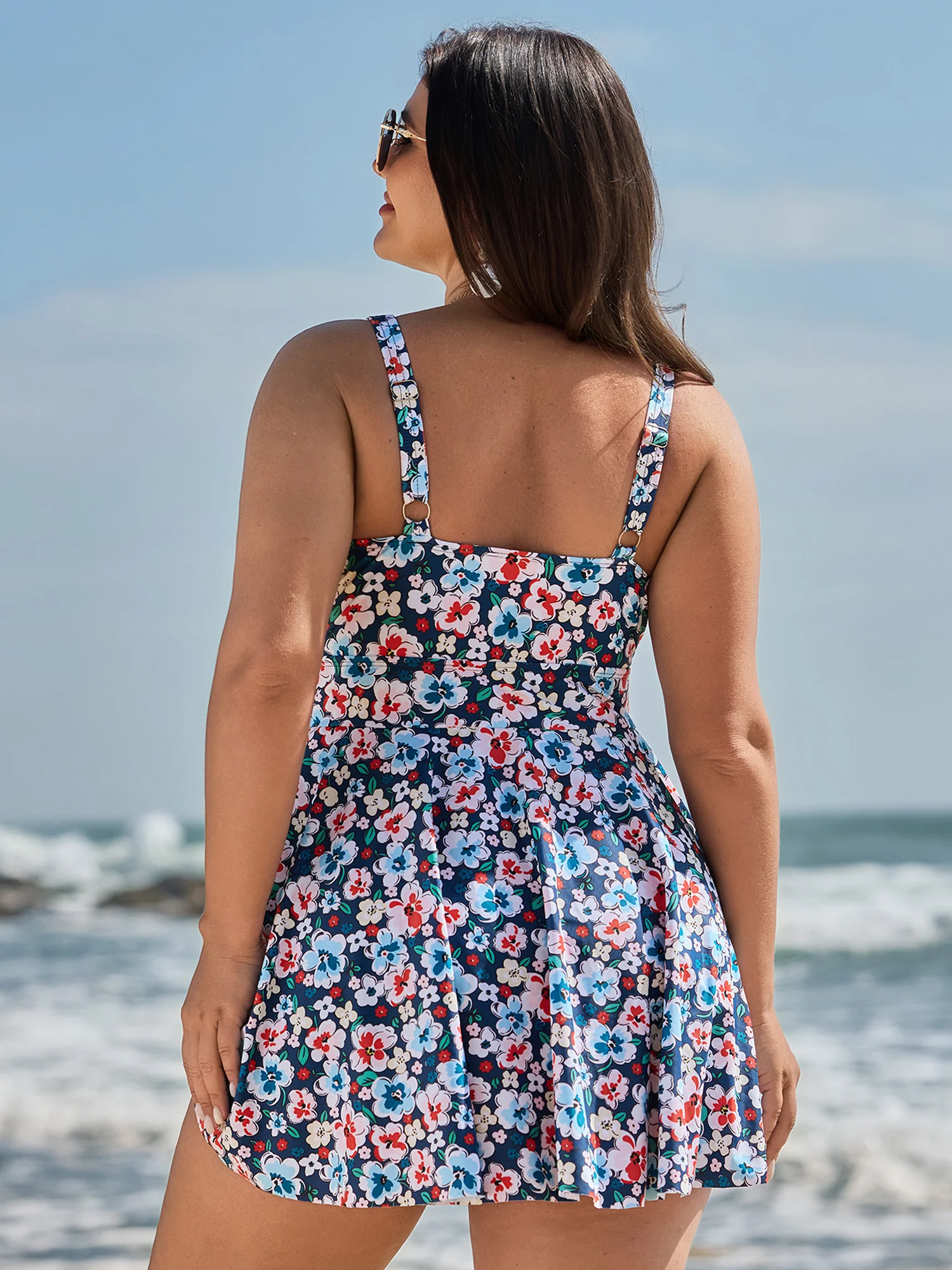 Floral Print Arc Hem Side Tie Swim Dress - Image 6