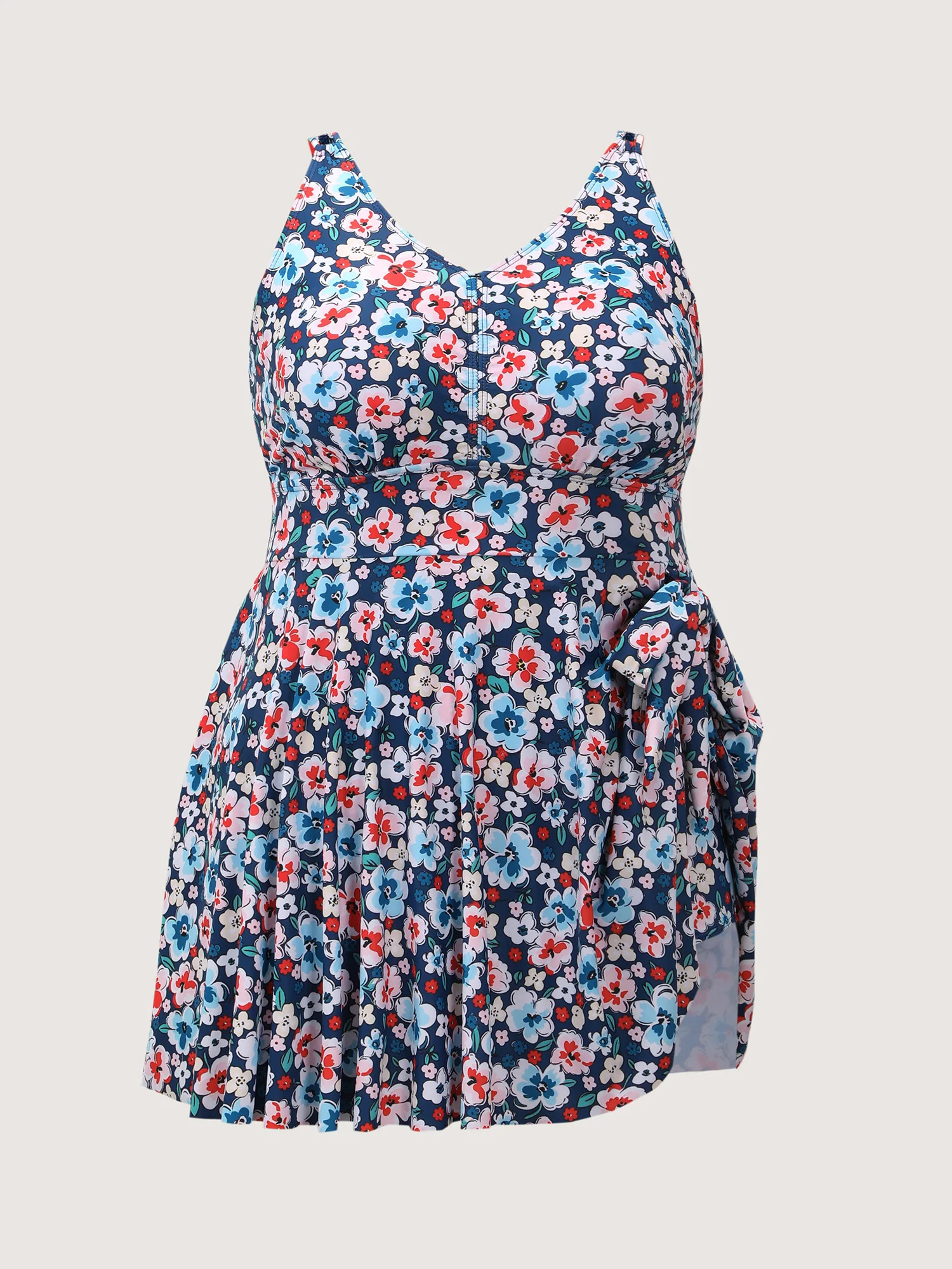 Floral Print Arc Hem Side Tie Swim Dress - Image 9