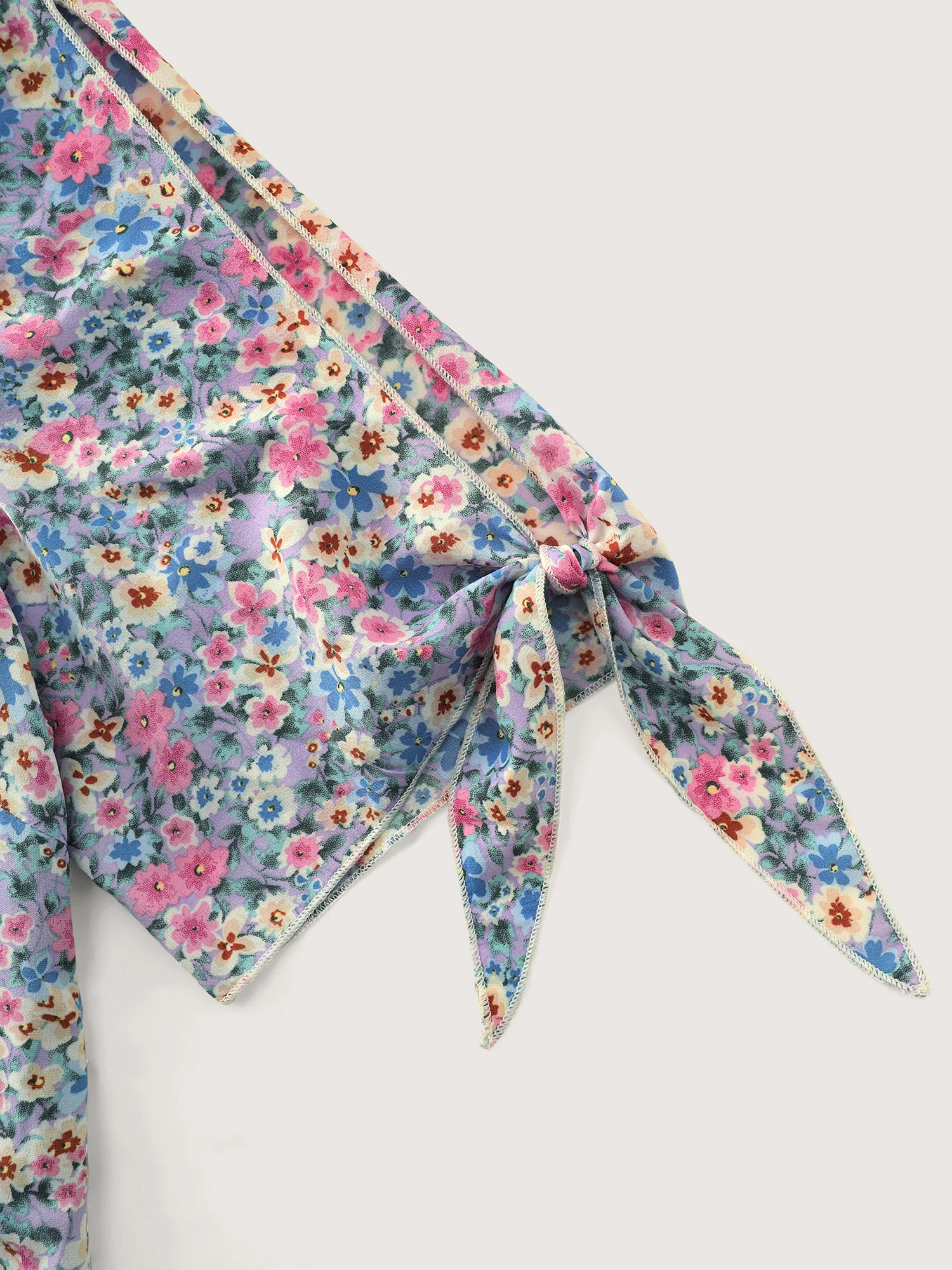 Floral Print Adjustable Sleeve Tie Blouse - Image 6
