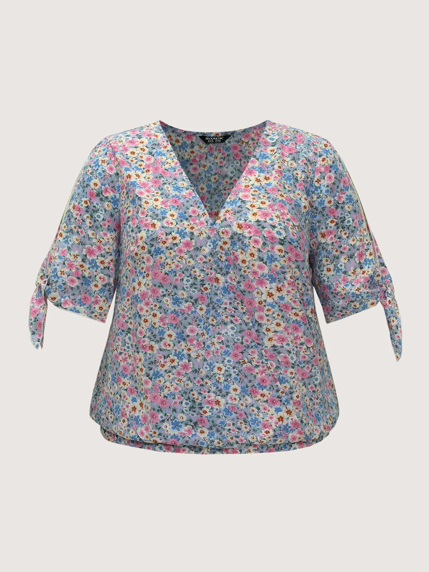Floral Print Adjustable Sleeve Tie Blouse - Image 7