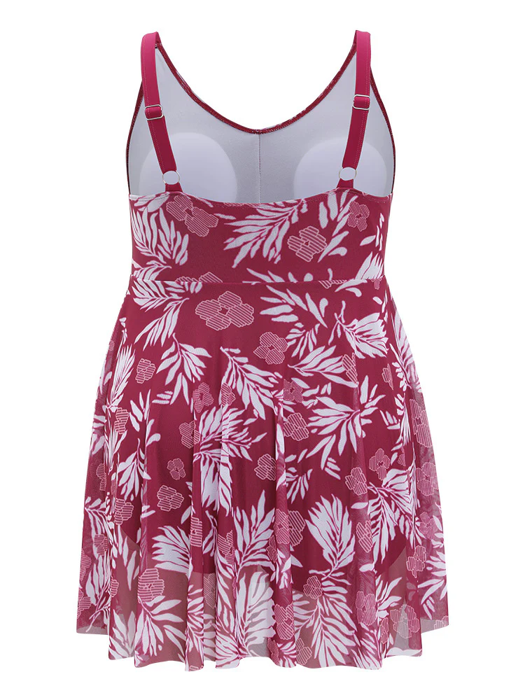 Floral Print Adjustable Straps Flutter Split Hem Swim Dress - Image 10