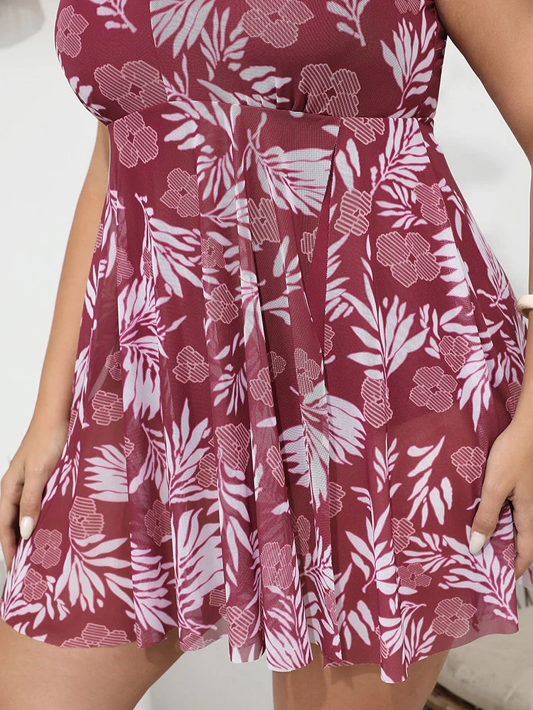 Floral Print Adjustable Straps Flutter Split Hem Swim Dress - Image 8