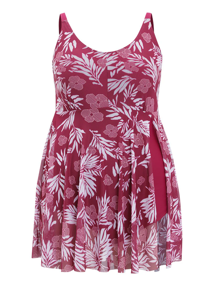 Floral Print Adjustable Straps Flutter Split Hem Swim Dress - Image 9