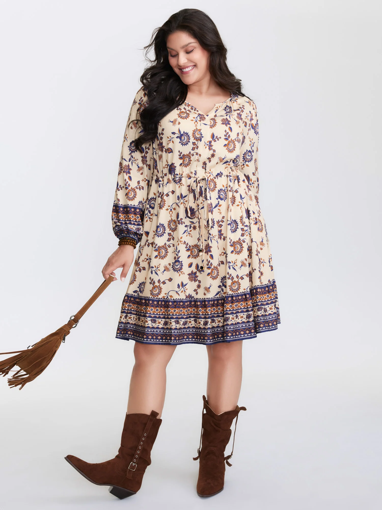 Floral Print Adjustable Waist Mini Dress - Image 2
