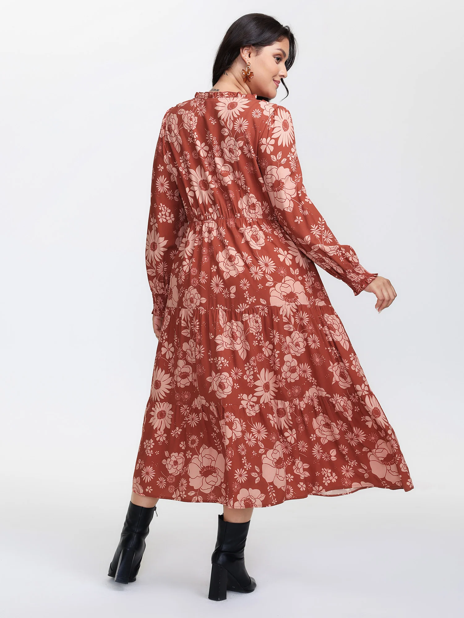 Floral Print Adjustable Waist-Tie Maxi Dress - Image 4