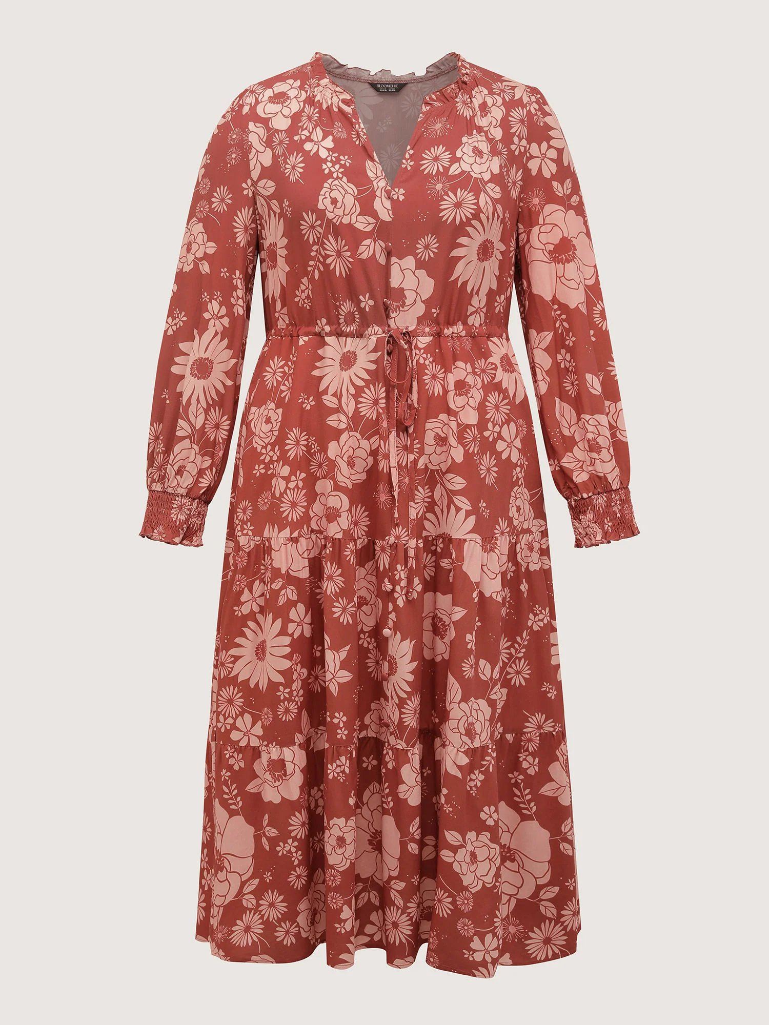 Floral Print Adjustable Waist-Tie Maxi Dress - Image 5