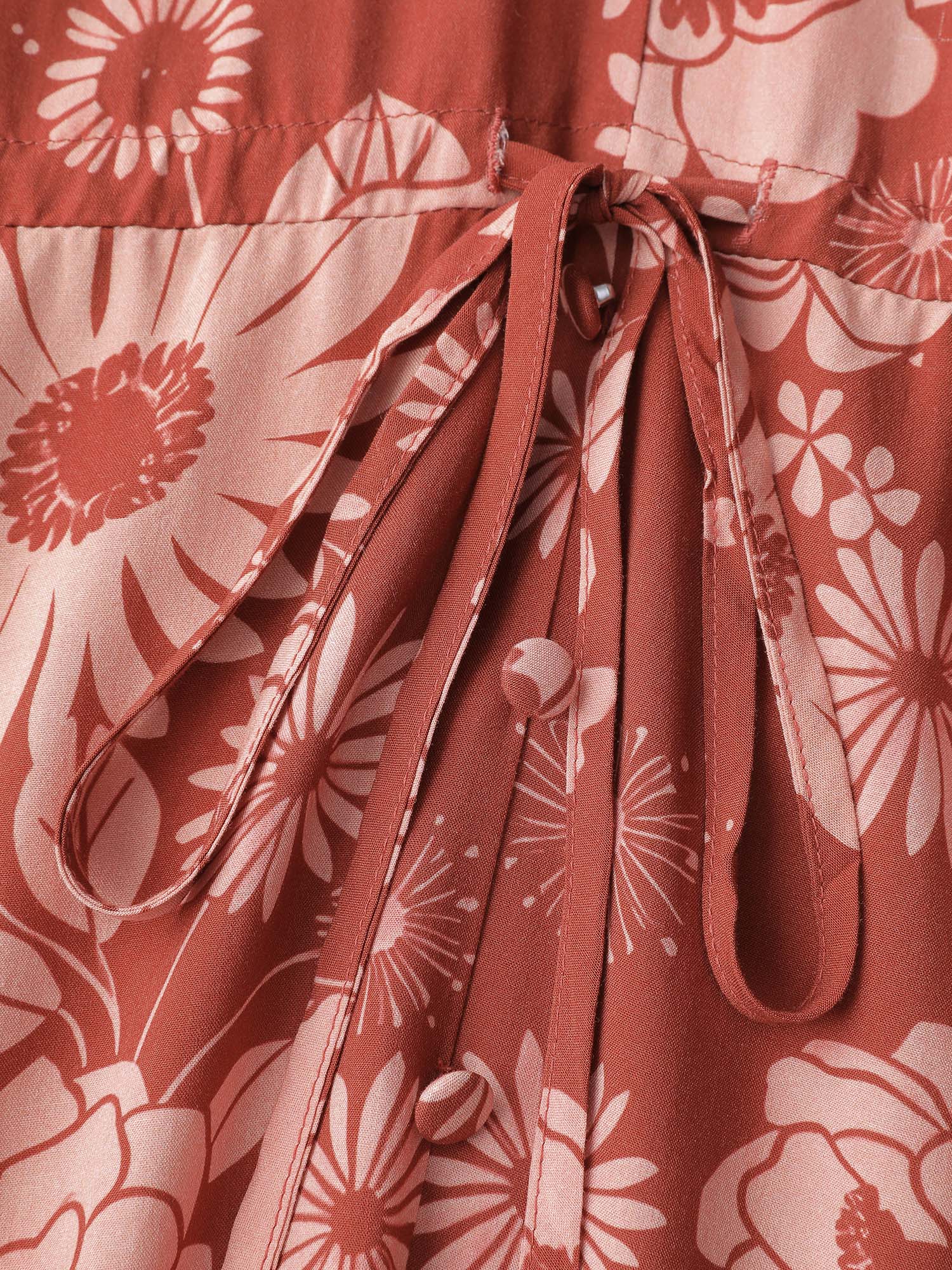 Floral Print Adjustable Waist-Tie Maxi Dress - Image 6