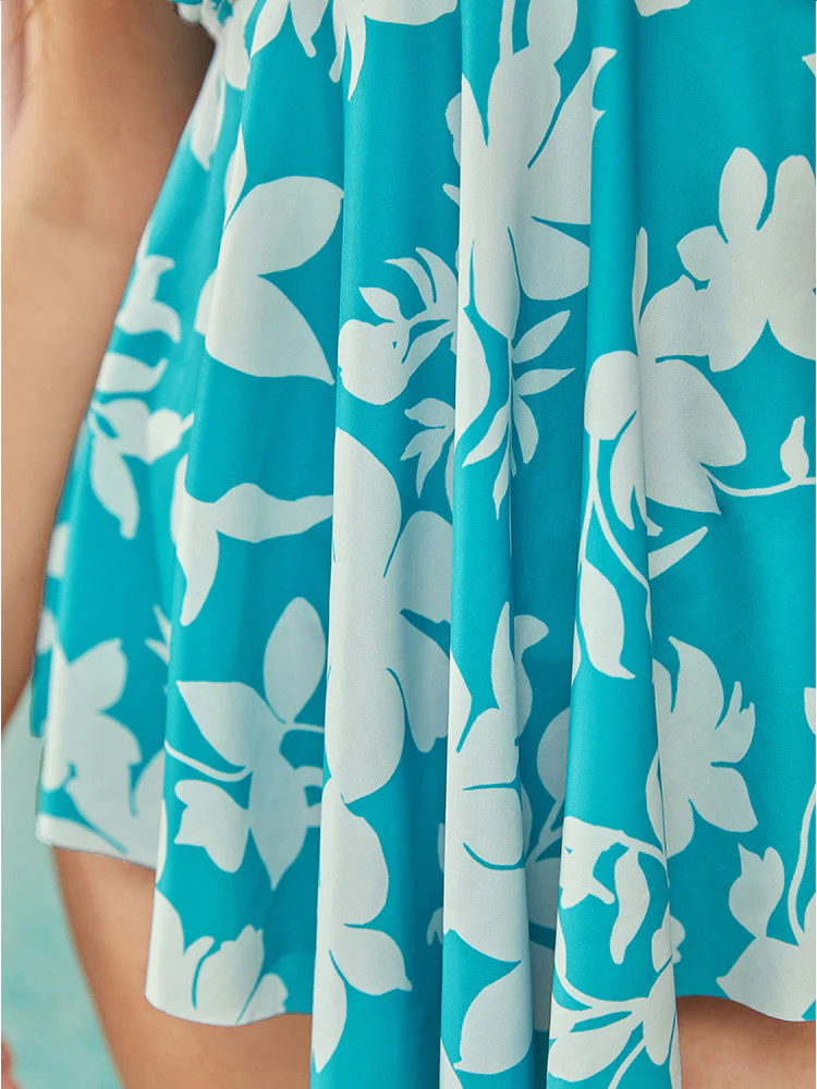 Floral Print Asymmetrical Flutter Hem Wrap Tankini Top - Image 8