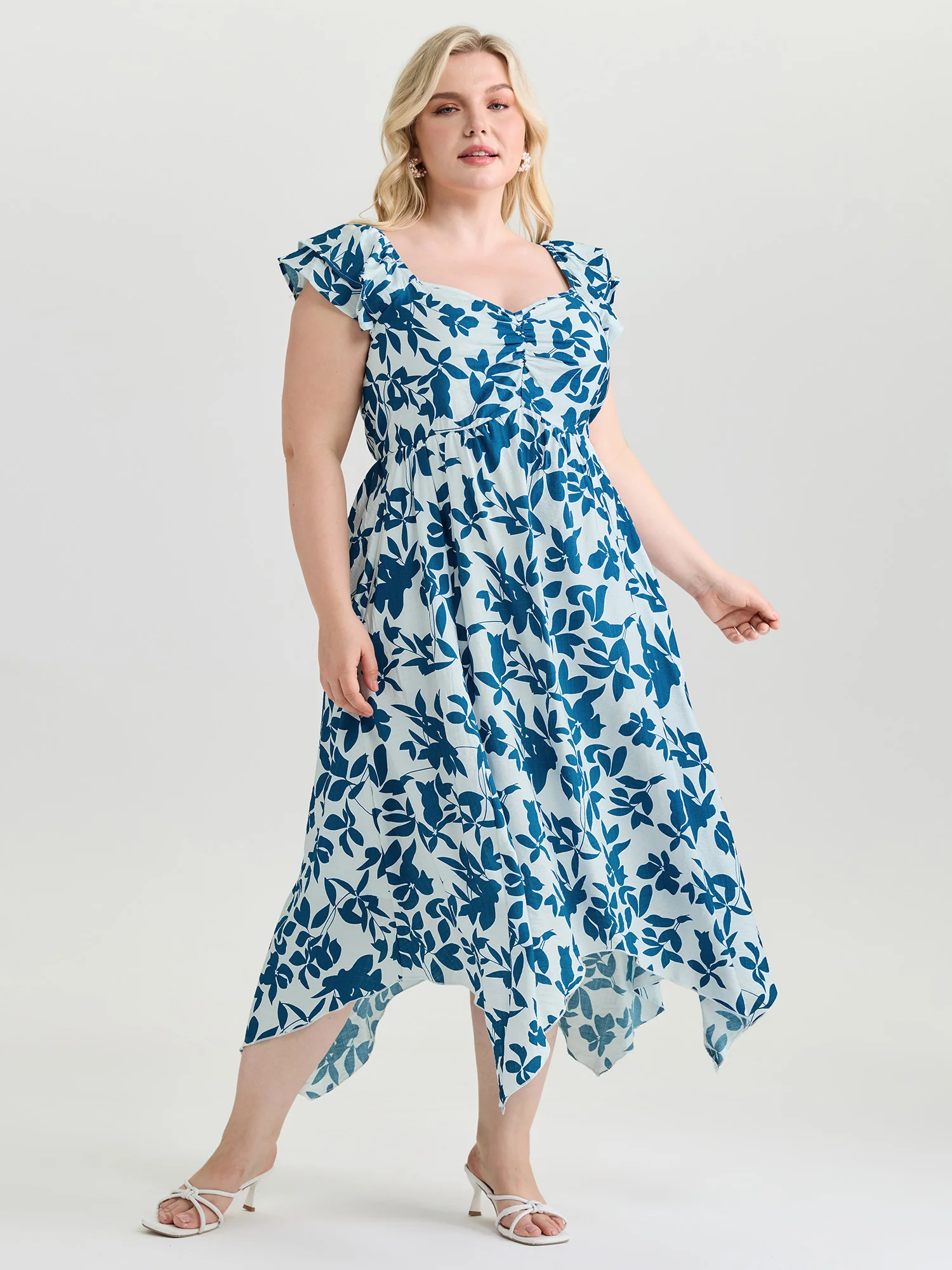 Floral Print Asymmetrical Hemline Maxi Dress
