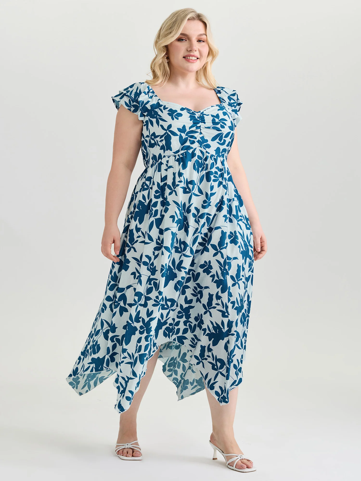 Floral Print Asymmetrical Hemline Maxi Dress - Image 3