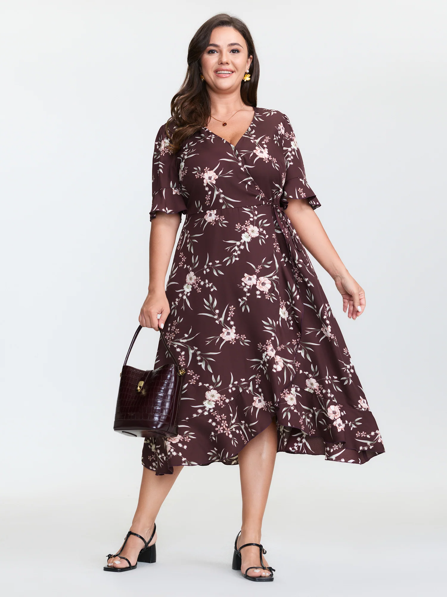 Floral Print Asymmetrical Hemline Midi Dress - Image 3