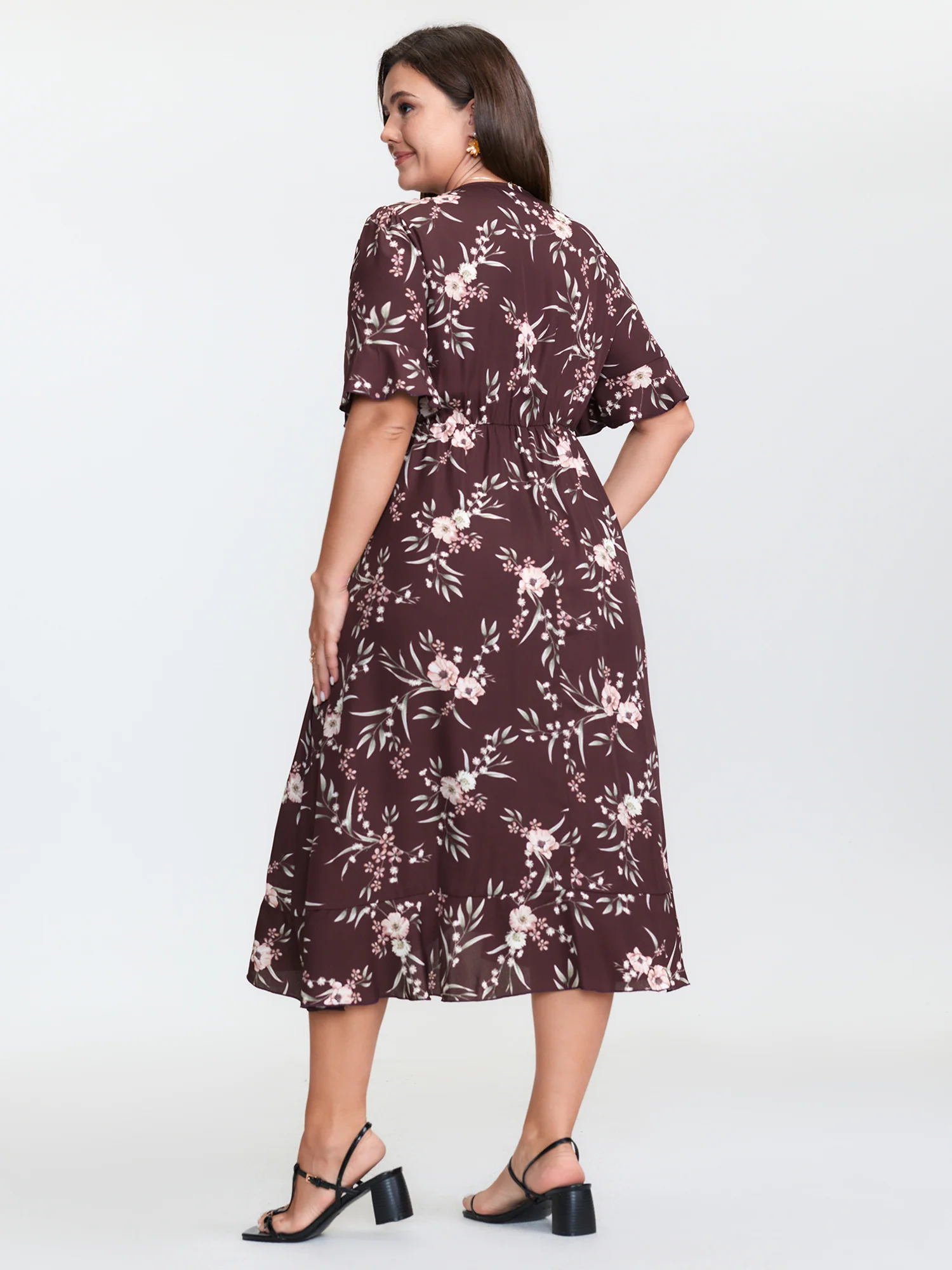 Floral Print Asymmetrical Hemline Midi Dress - Image 4
