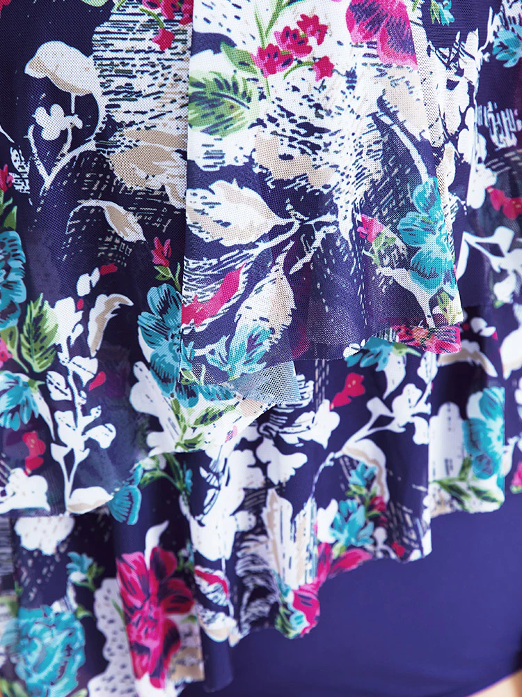 Floral Print Asymmetrical Tiered Hem Ruffles One Piece Swimsuit - Image 7