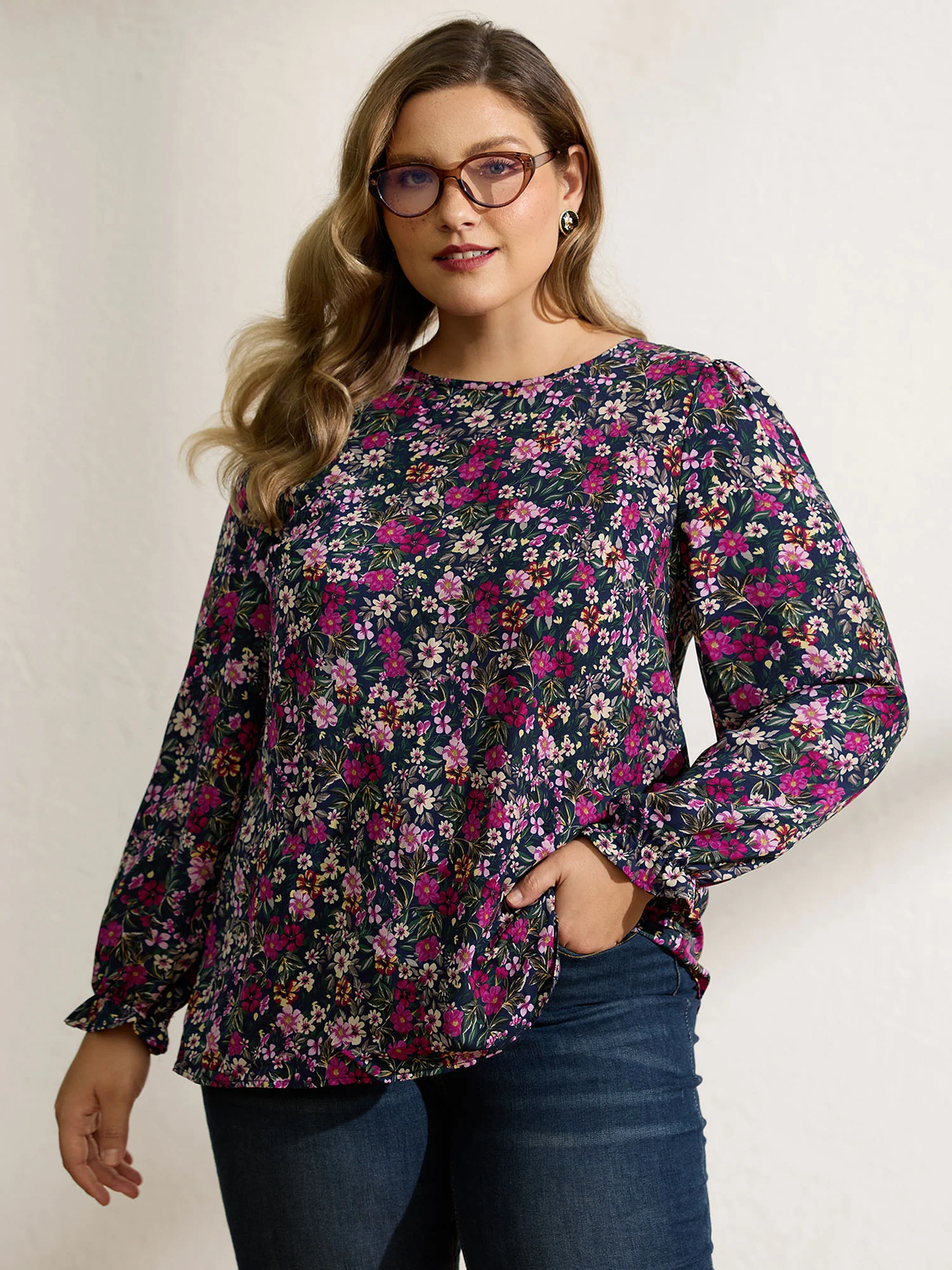 Floral Print Back Bowknot Blouse - Image 2