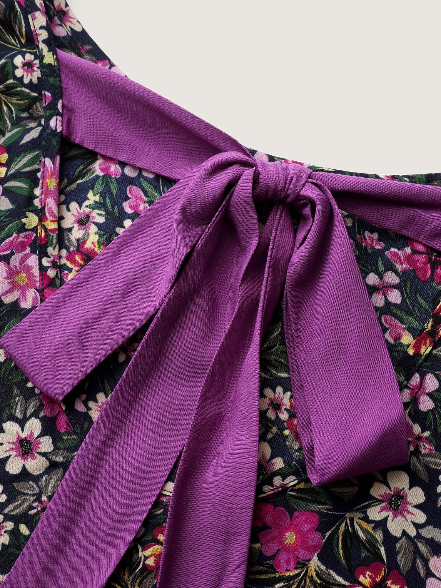 Floral Print Back Bowknot Blouse - Image 5