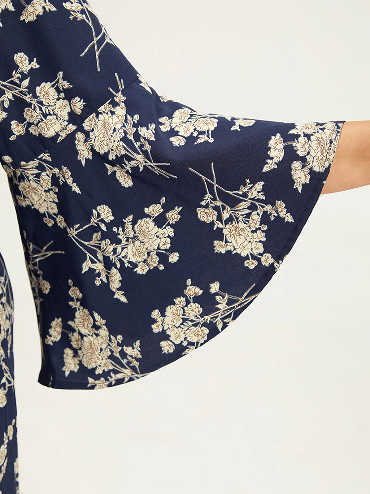 Floral Print Bell Sleeve Pocket Belted Jumpsuit - Image 6