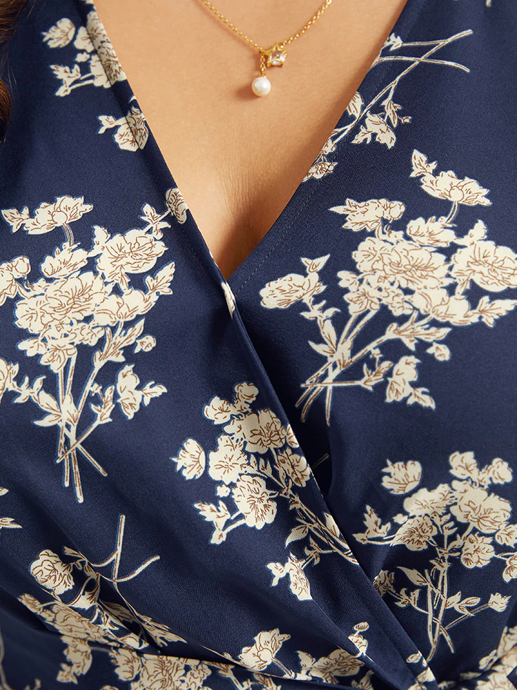Floral Print Bell Sleeve Pocket Belted Jumpsuit - Image 7