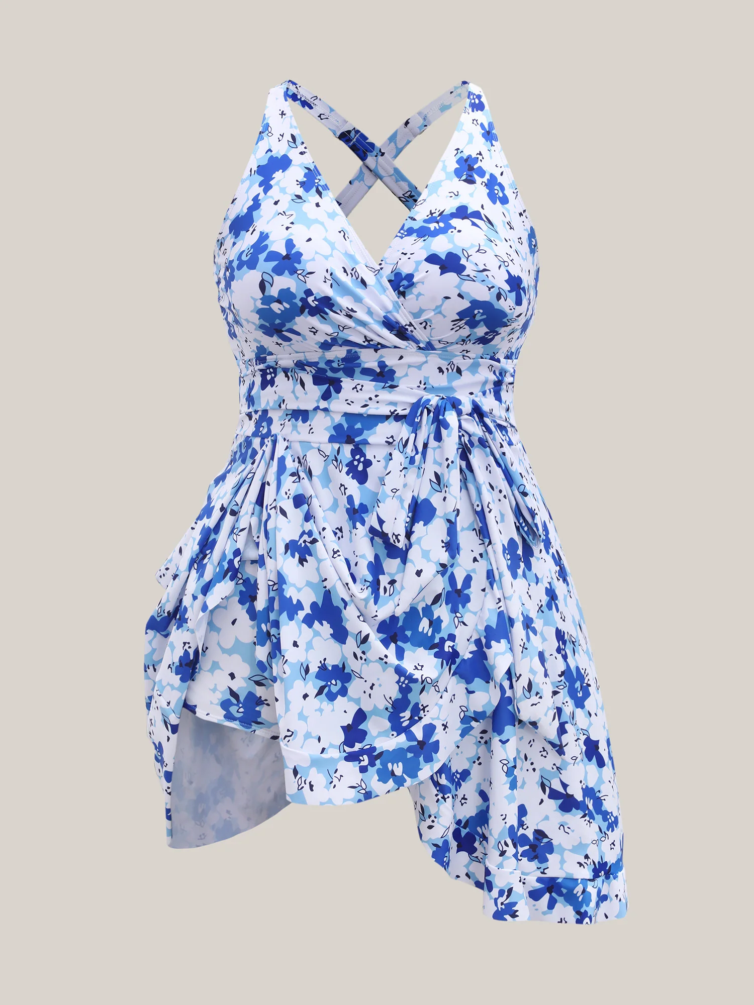 Floral Print Belted Flared Swim Dress - Image 8