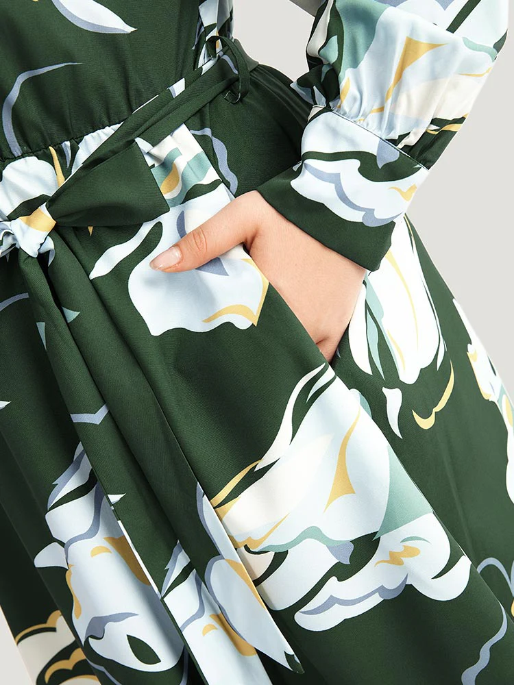 Floral Print Belted Long Sleeve Dress - Image 6