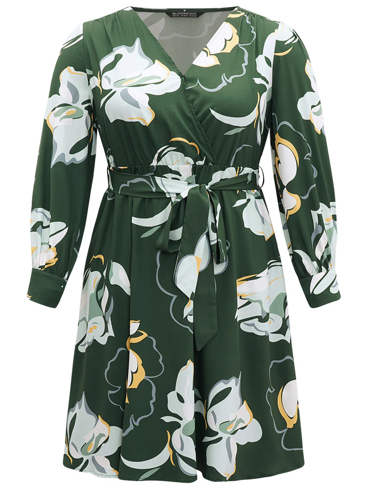 Floral Print Belted Long Sleeve Dress - Image 8