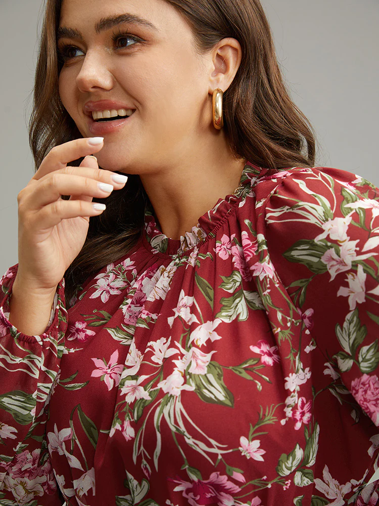 Floral Print Belted Patchwork Gathered Dress - Image 5