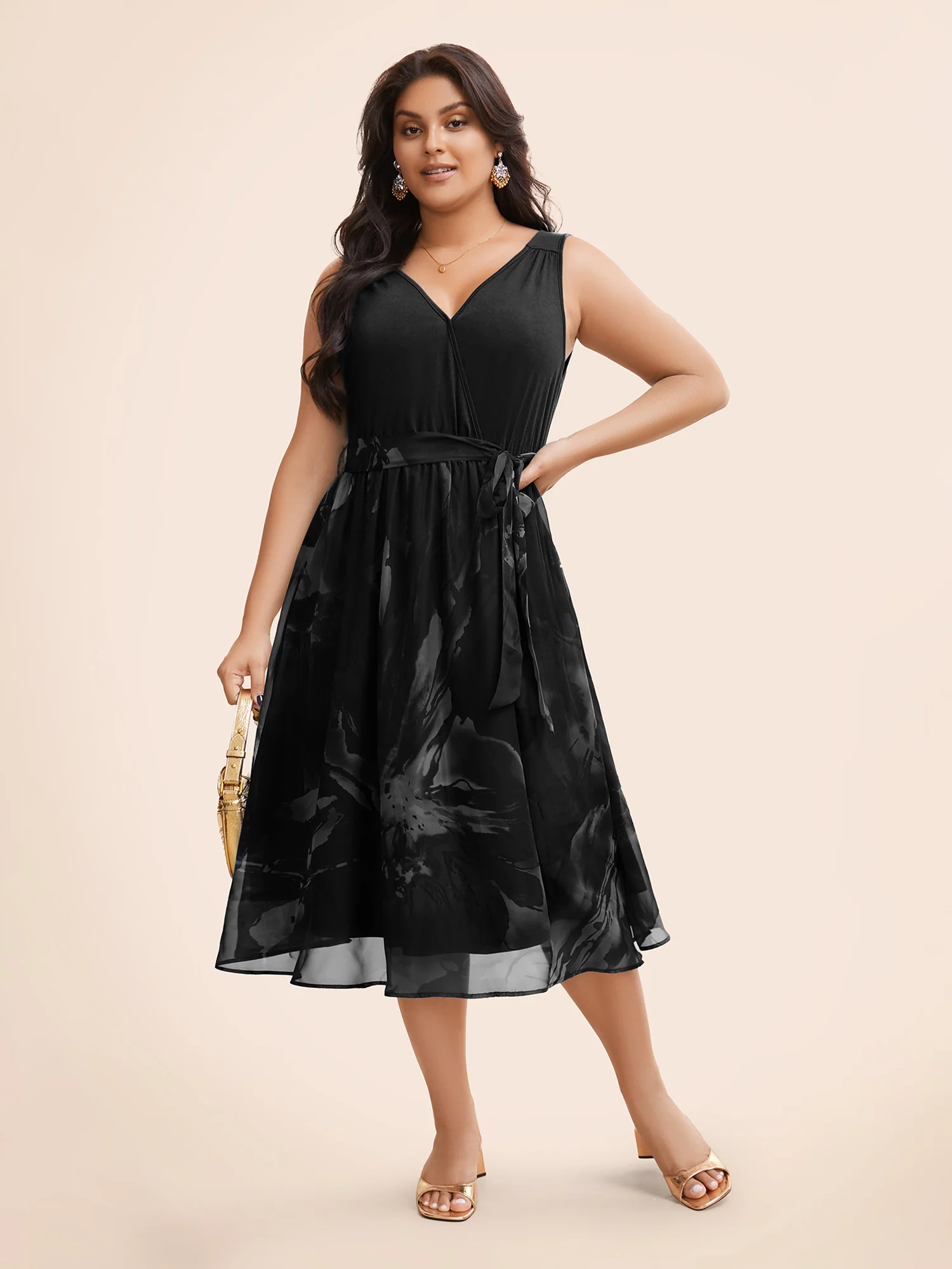 Floral Print Belted Patchwork Pocket Tank Dress - Image 7