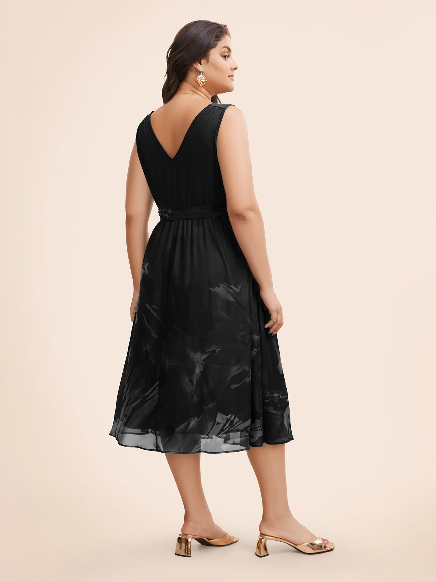 Floral Print Belted Patchwork Pocket Tank Dress - Image 8