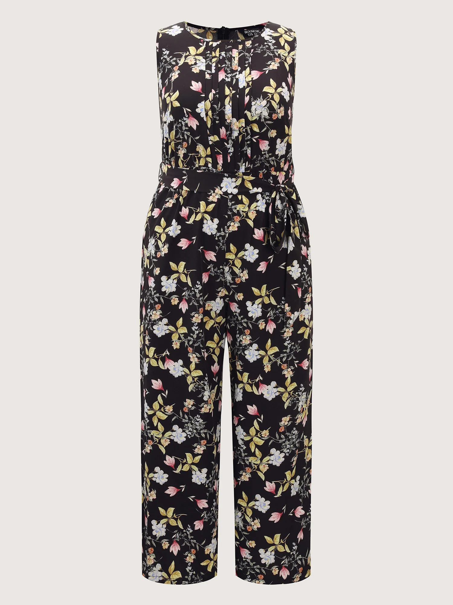 Floral Print Belted Plicated Detail Jumpsuit - Image 7