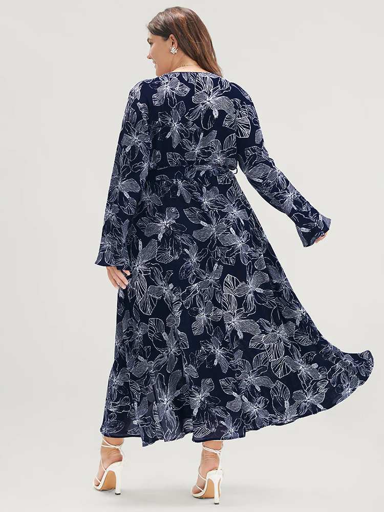 Floral Print Belted Pocket Split Hem Wrap Dress - Image 5