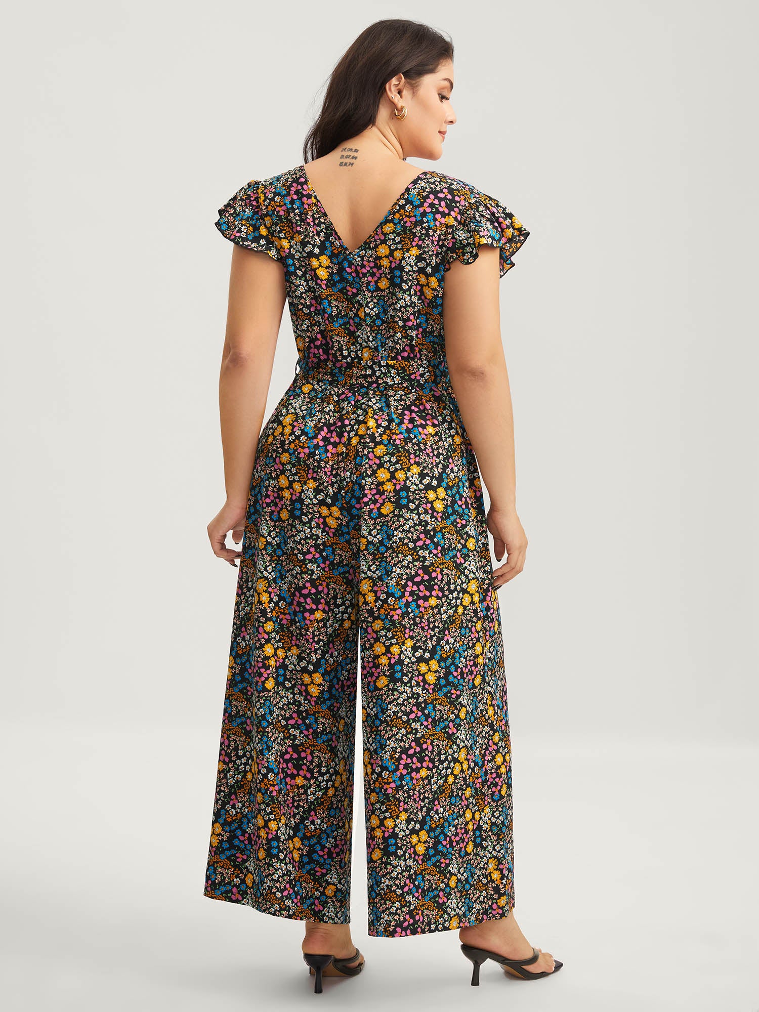 Floral Print Belted Ruffled Sleeve Jumpsuit - Image 4