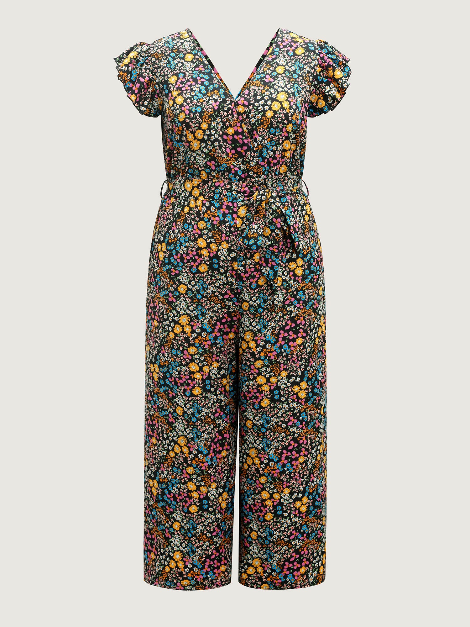 Floral Print Belted Ruffled Sleeve Jumpsuit - Image 5