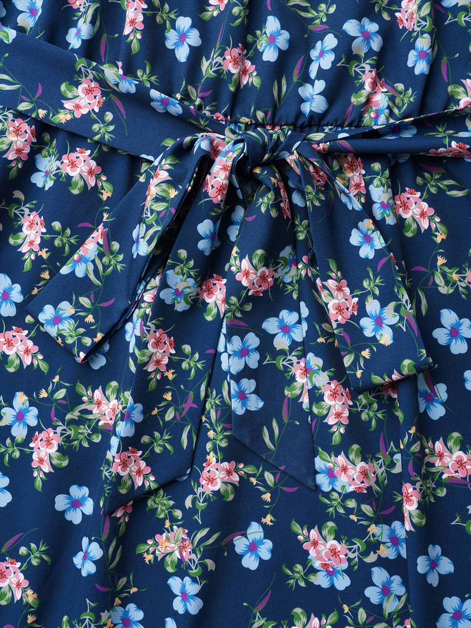 Floral Print Belted Stretchy Waist Midi Dress - Image 6