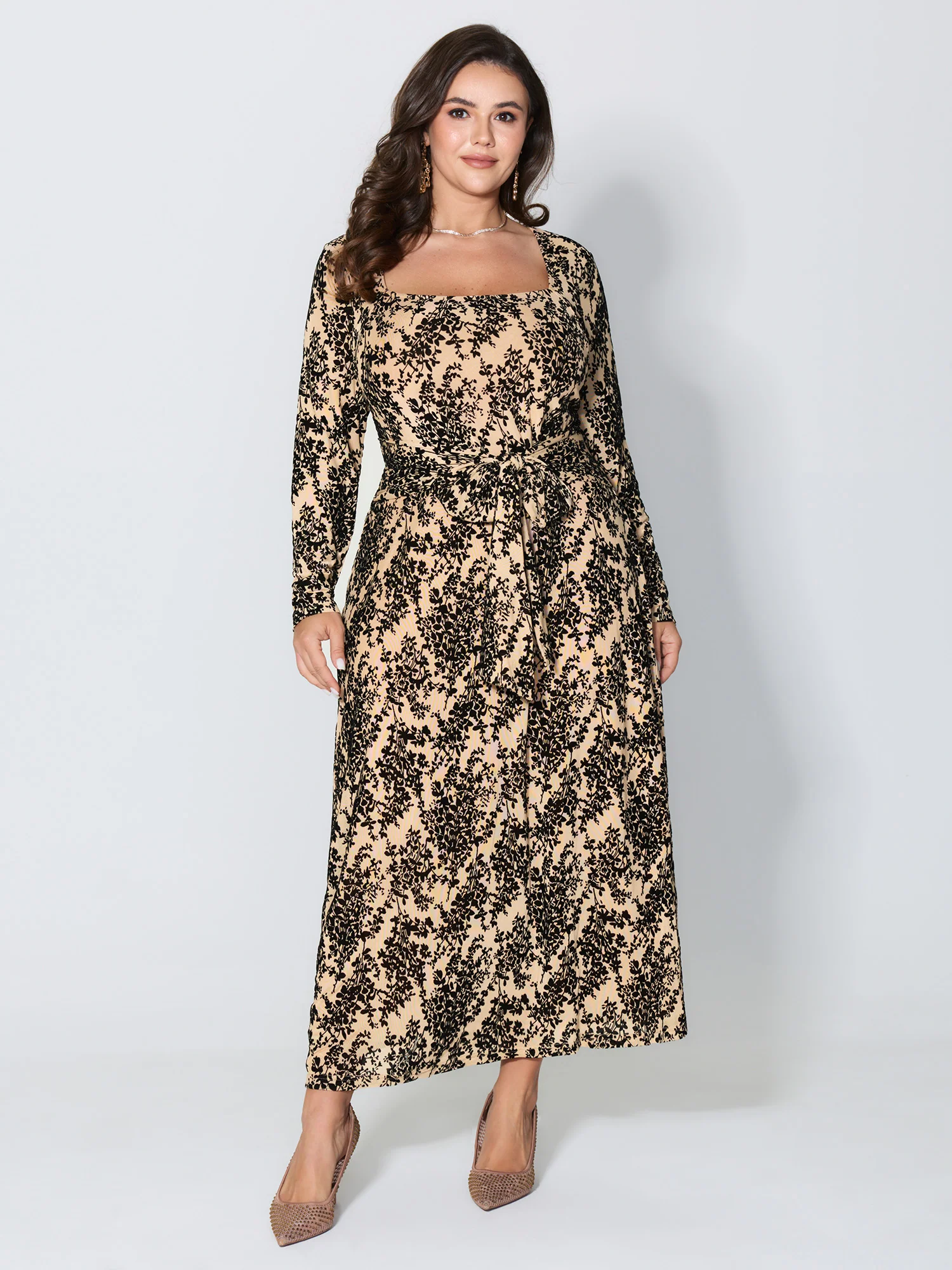 Floral Print Belted Waist-Defining Maxi Dress - Image 3