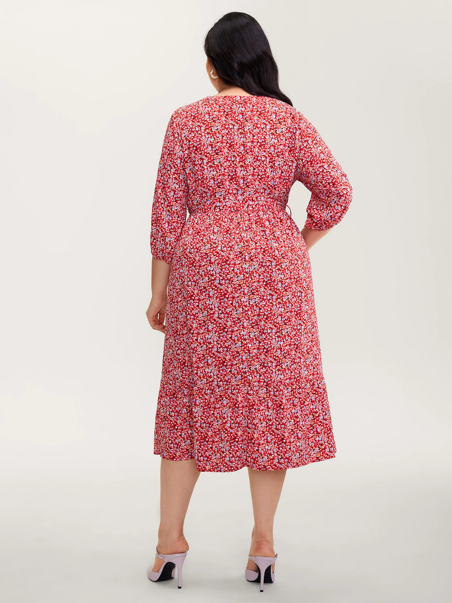 Floral Print Belted Waist Midi Dress - Image 4