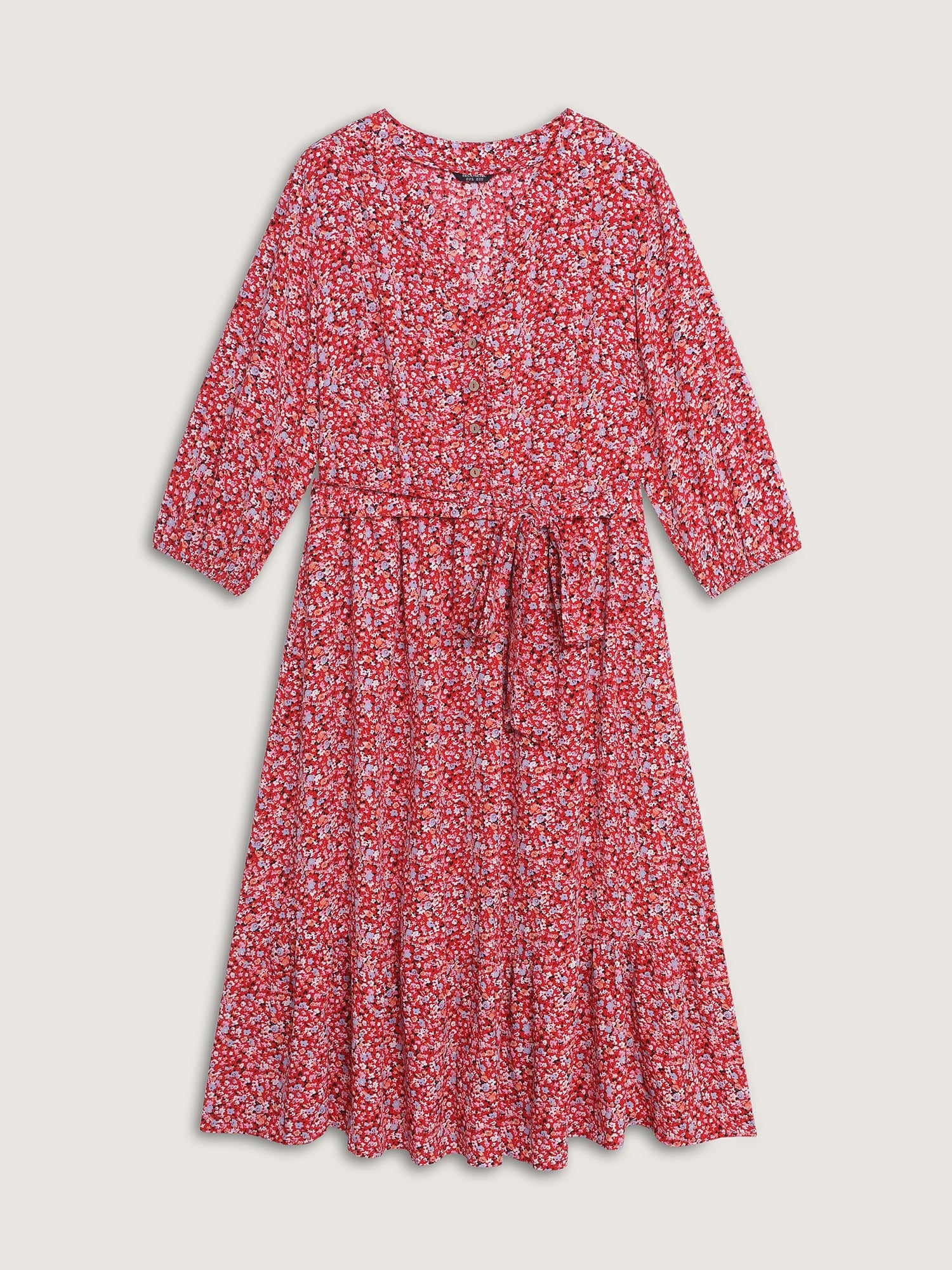 Floral Print Belted Waist Midi Dress - Image 7
