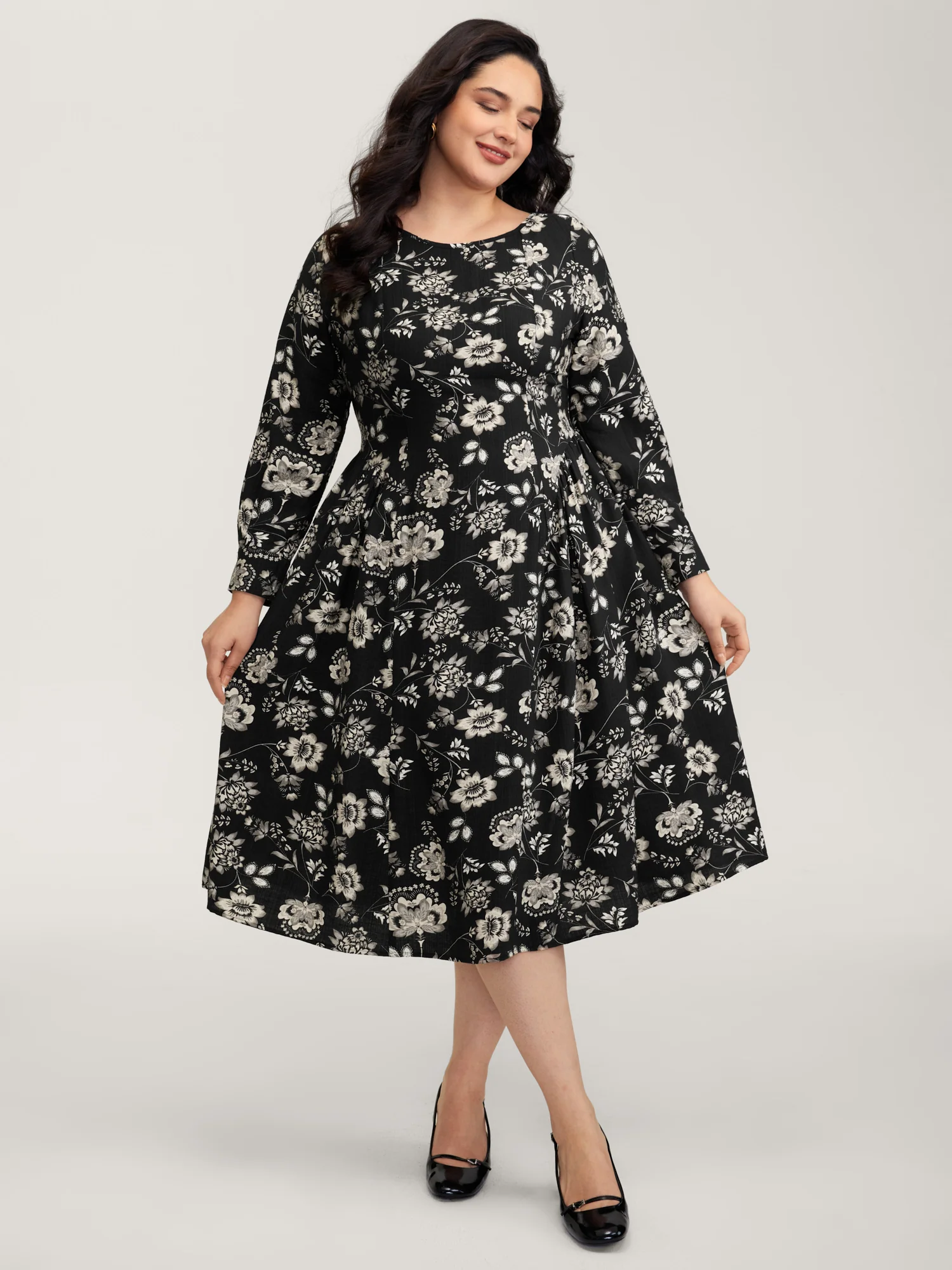 Floral Print Boat Neckline Midi Dress - Image 4