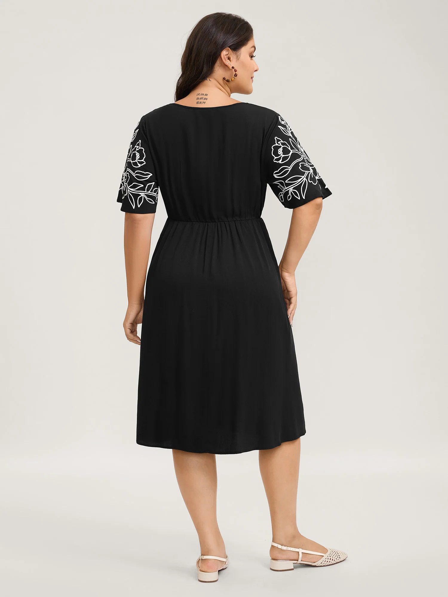 Floral Print Bodice Side Pockets Midi Dress - Image 4