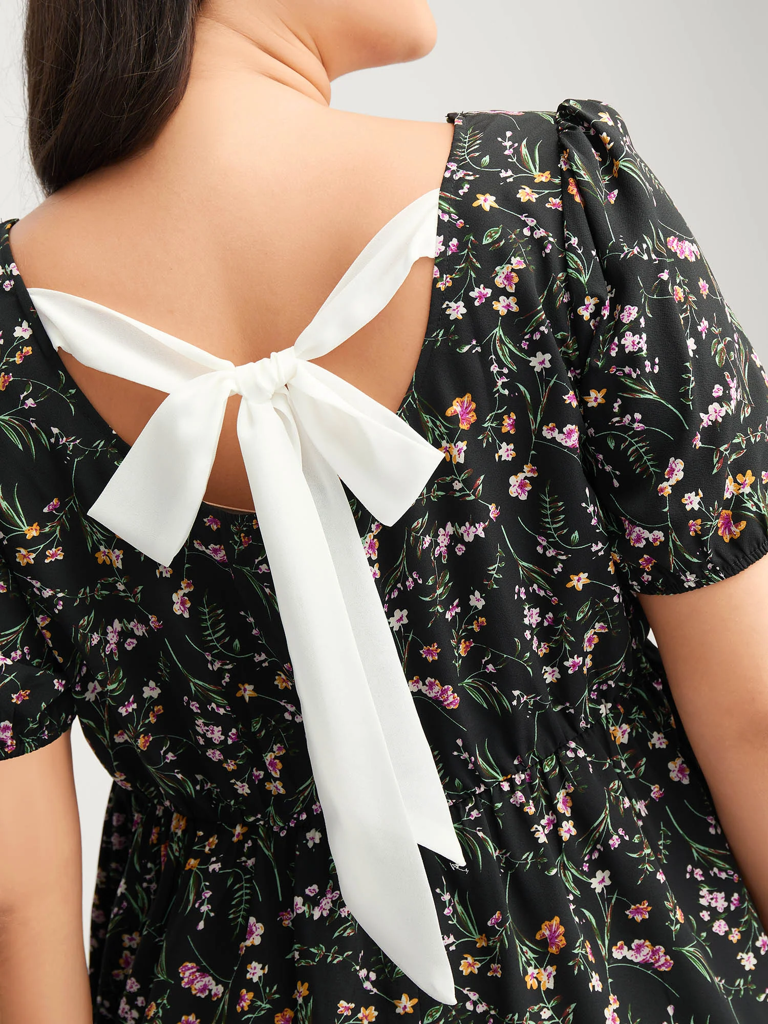 Floral Print Bow Back Detail Blouse - Image 4