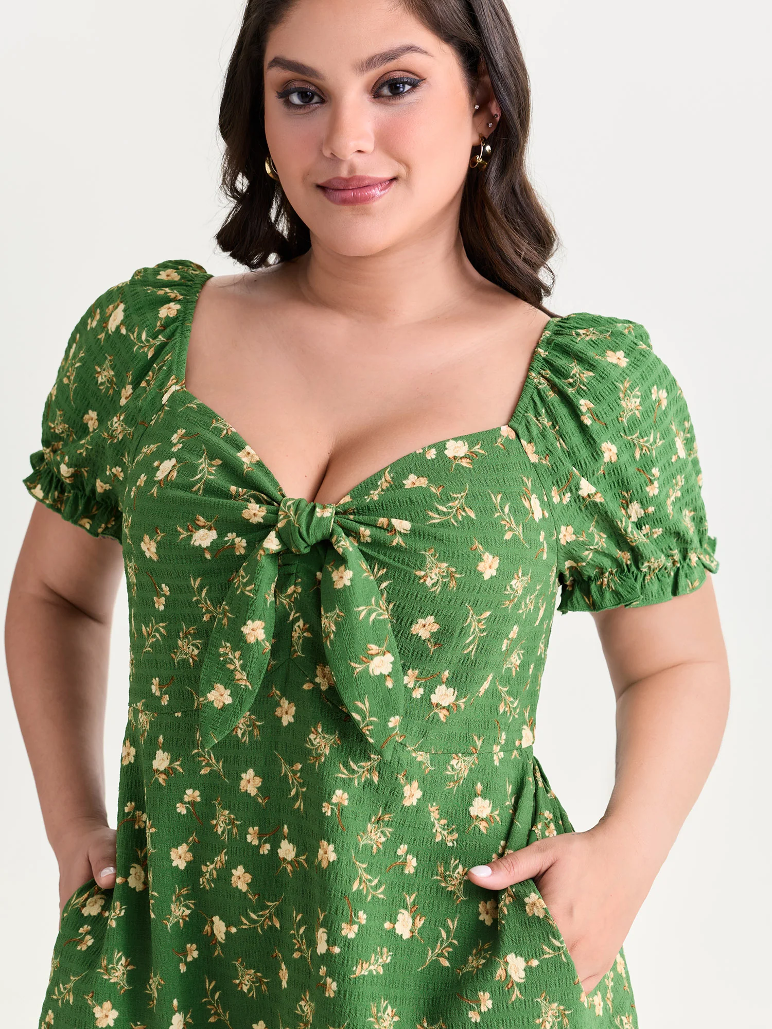 Floral Print Bowknot Front Mini Dress - Image 2