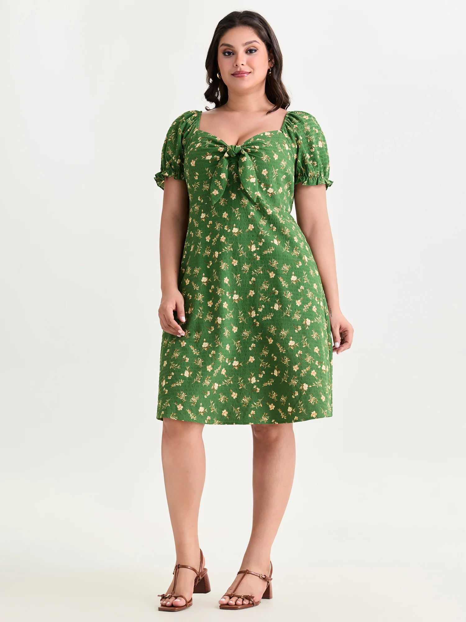 Floral Print Bowknot Front Mini Dress - Image 3