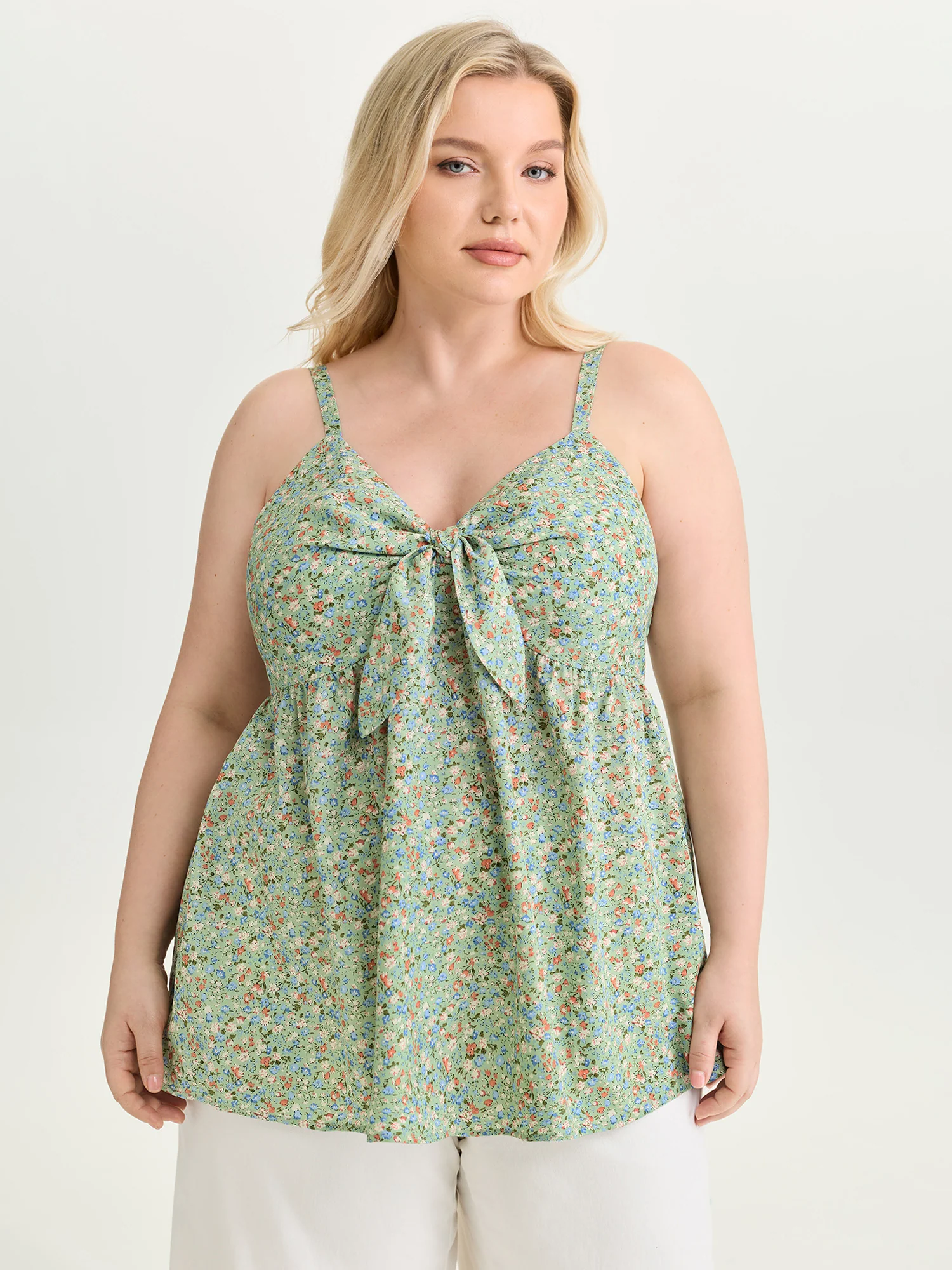Floral Print Bowknot Front Tank Top - Image 2