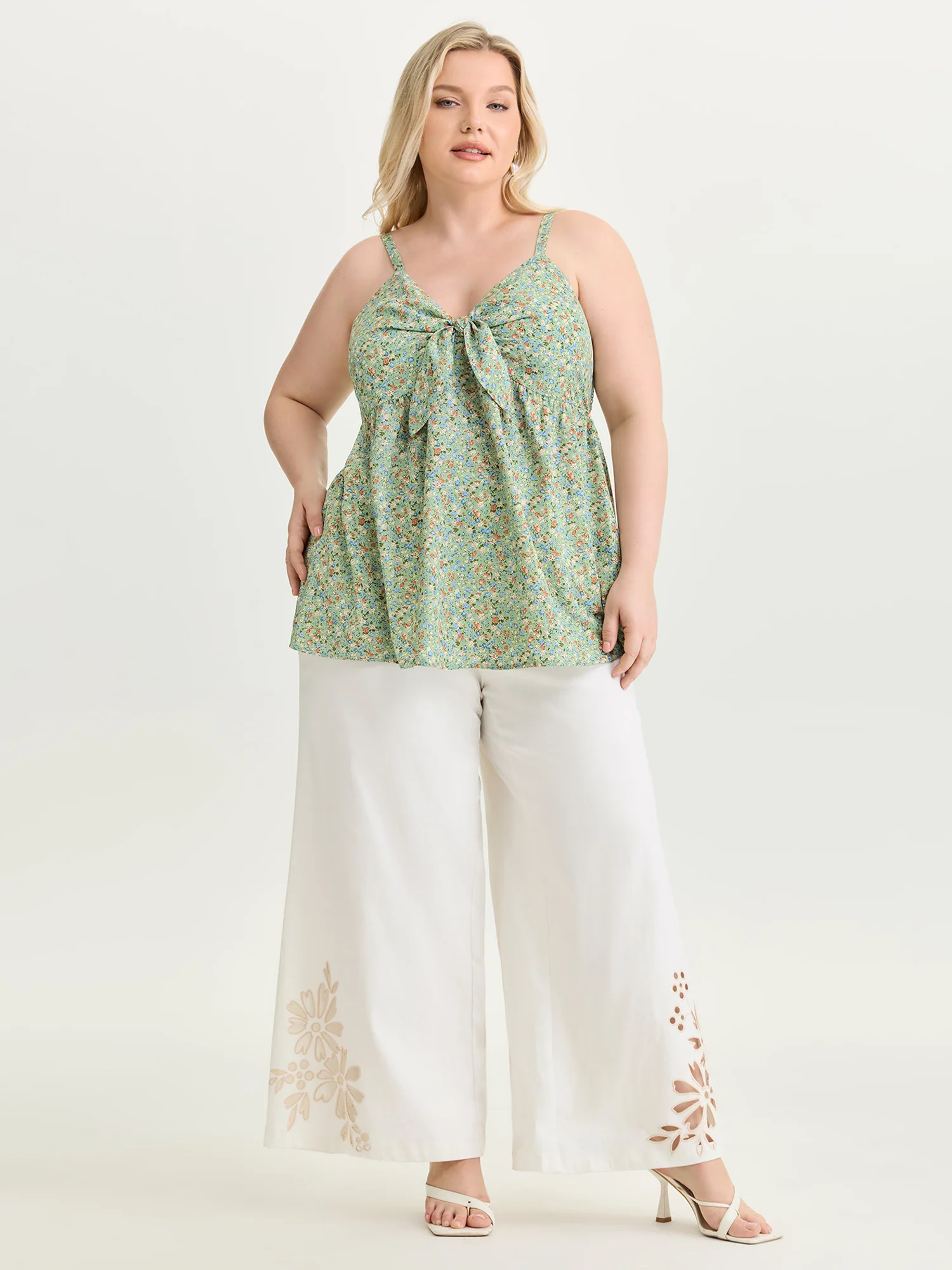 Floral Print Bowknot Front Tank Top - Image 3