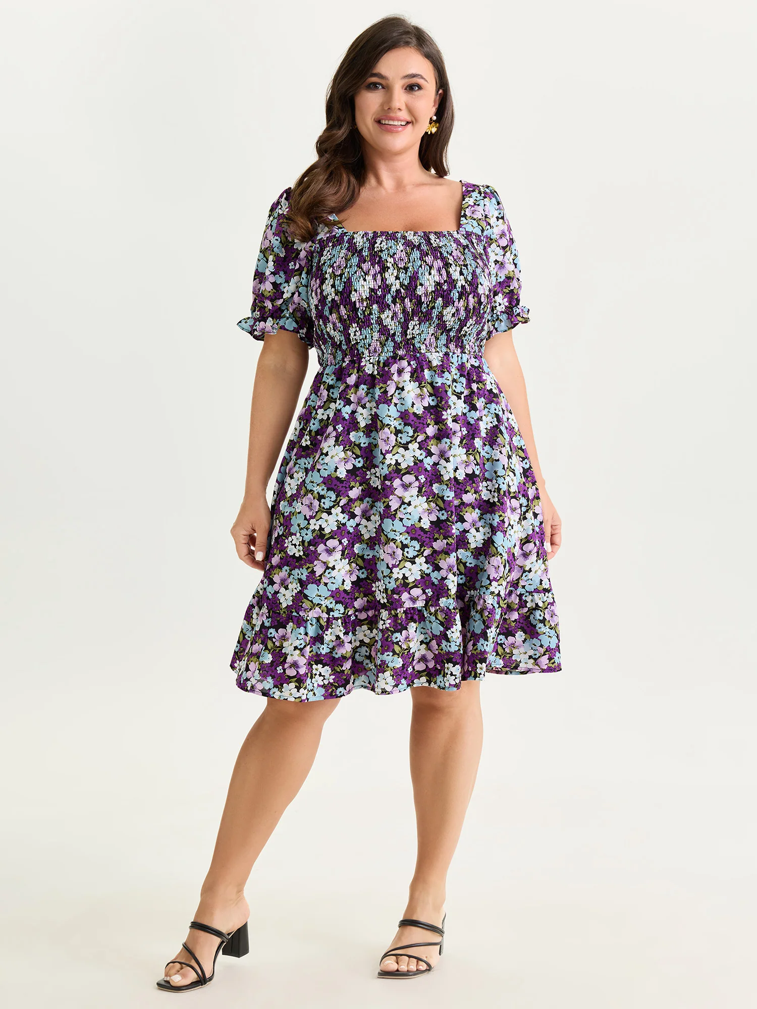 Floral Print Bowknot Puff Sleeve Mini Dress - Image 3