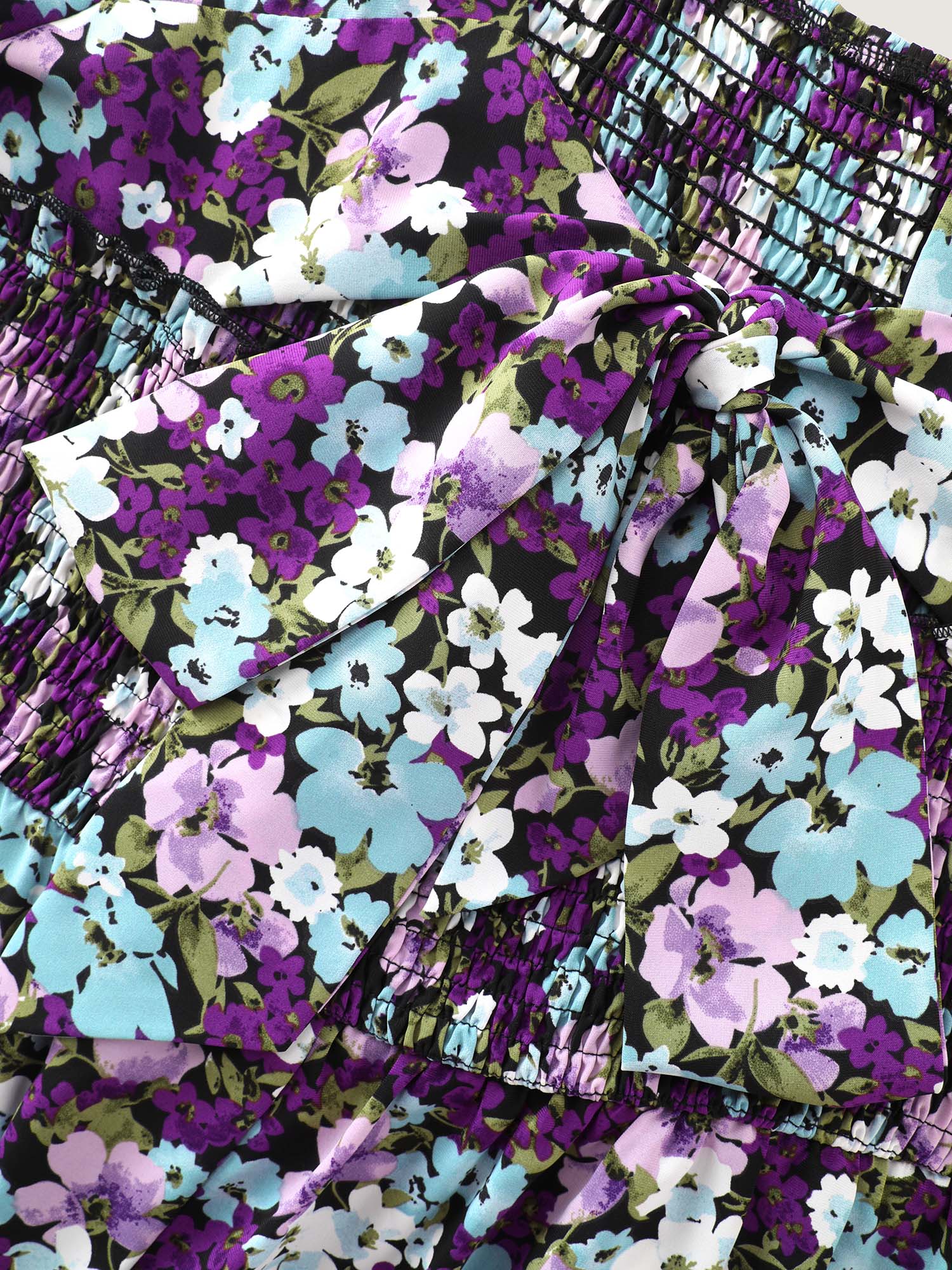 Floral Print Bowknot Puff Sleeve Mini Dress - Image 7