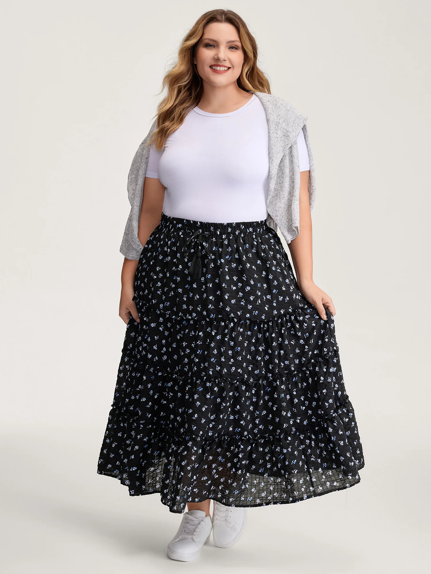Floral Print Bowknot Tiered Maxi Skirt - Image 2