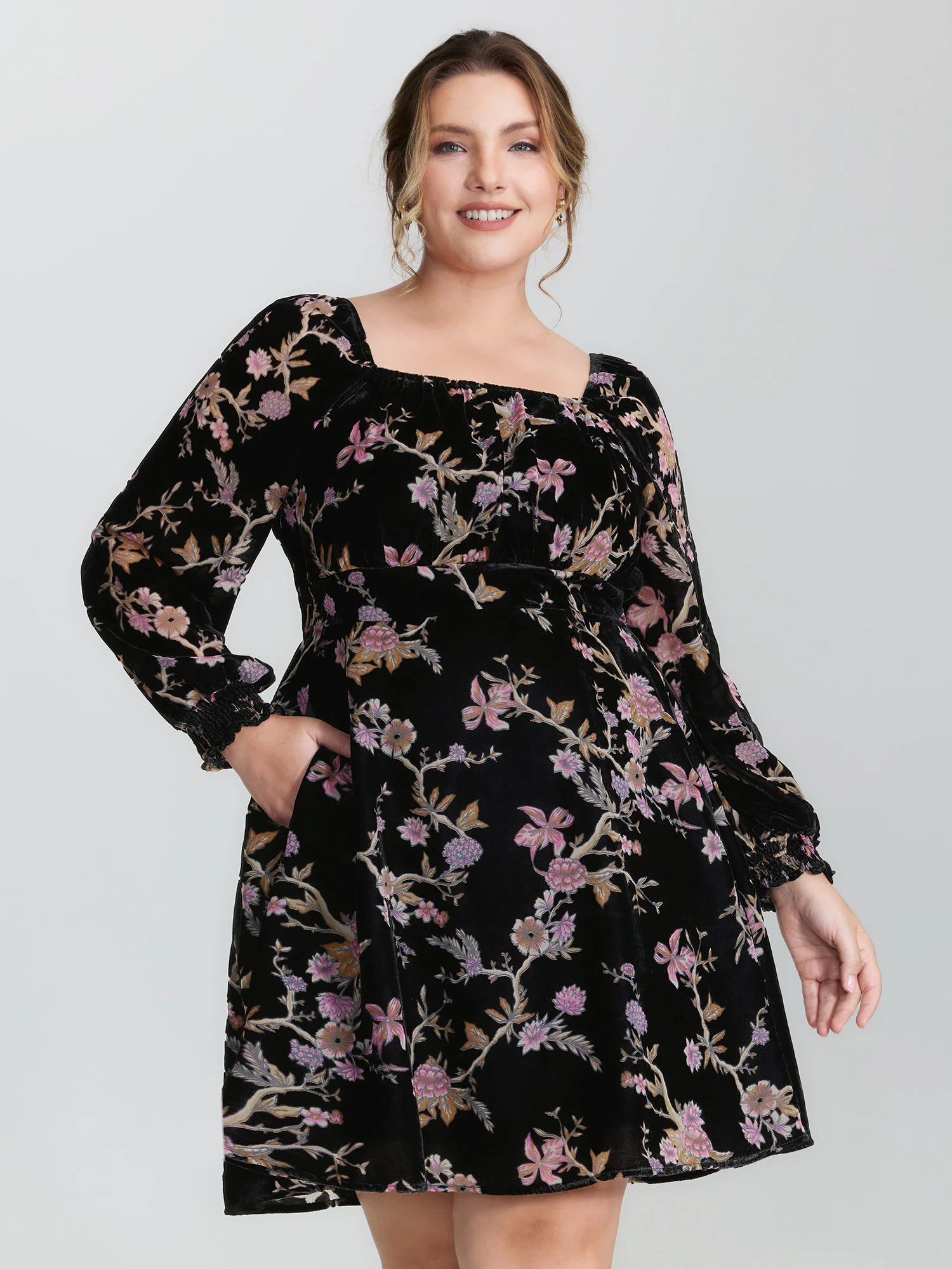 Floral Print Bust-Ease Luxe Knee-Length Dress - Image 2