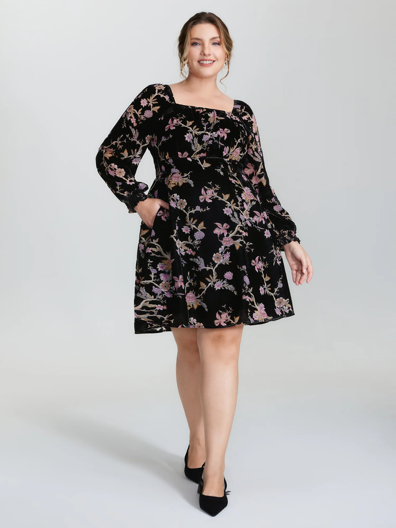 Floral Print Bust-Ease Luxe Knee-Length Dress - Image 3