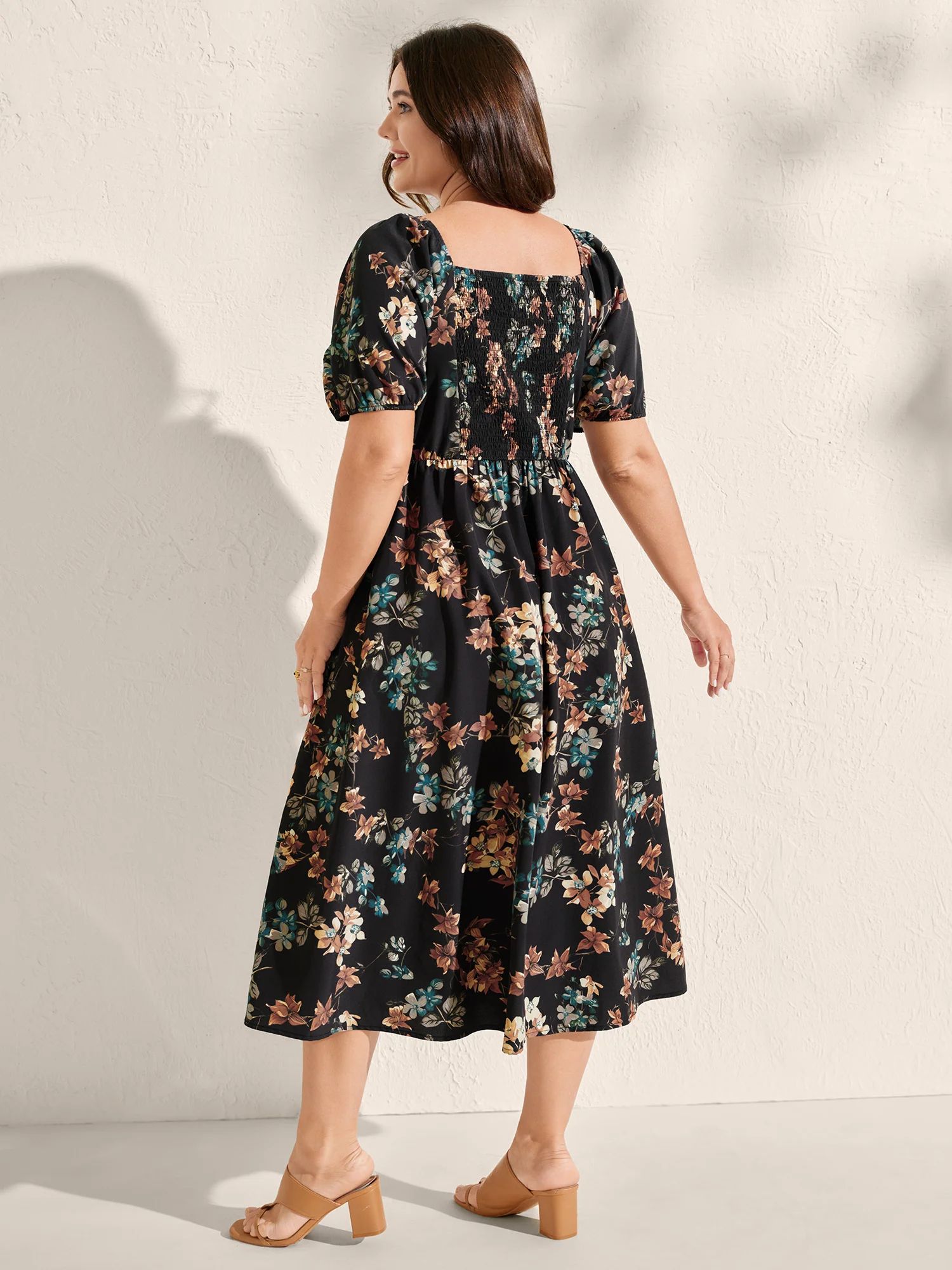 Floral Print Bust Ease Pockets Midi Dress - Image 4