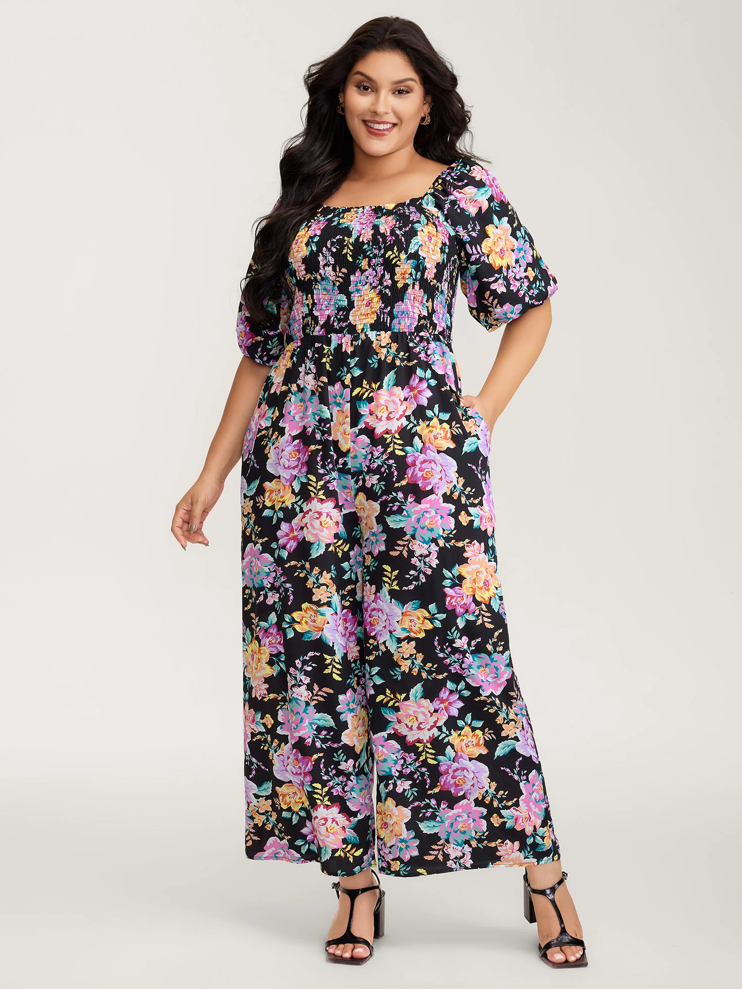 Floral Print Bust-Ease Shirred Jumpsuit - Image 3