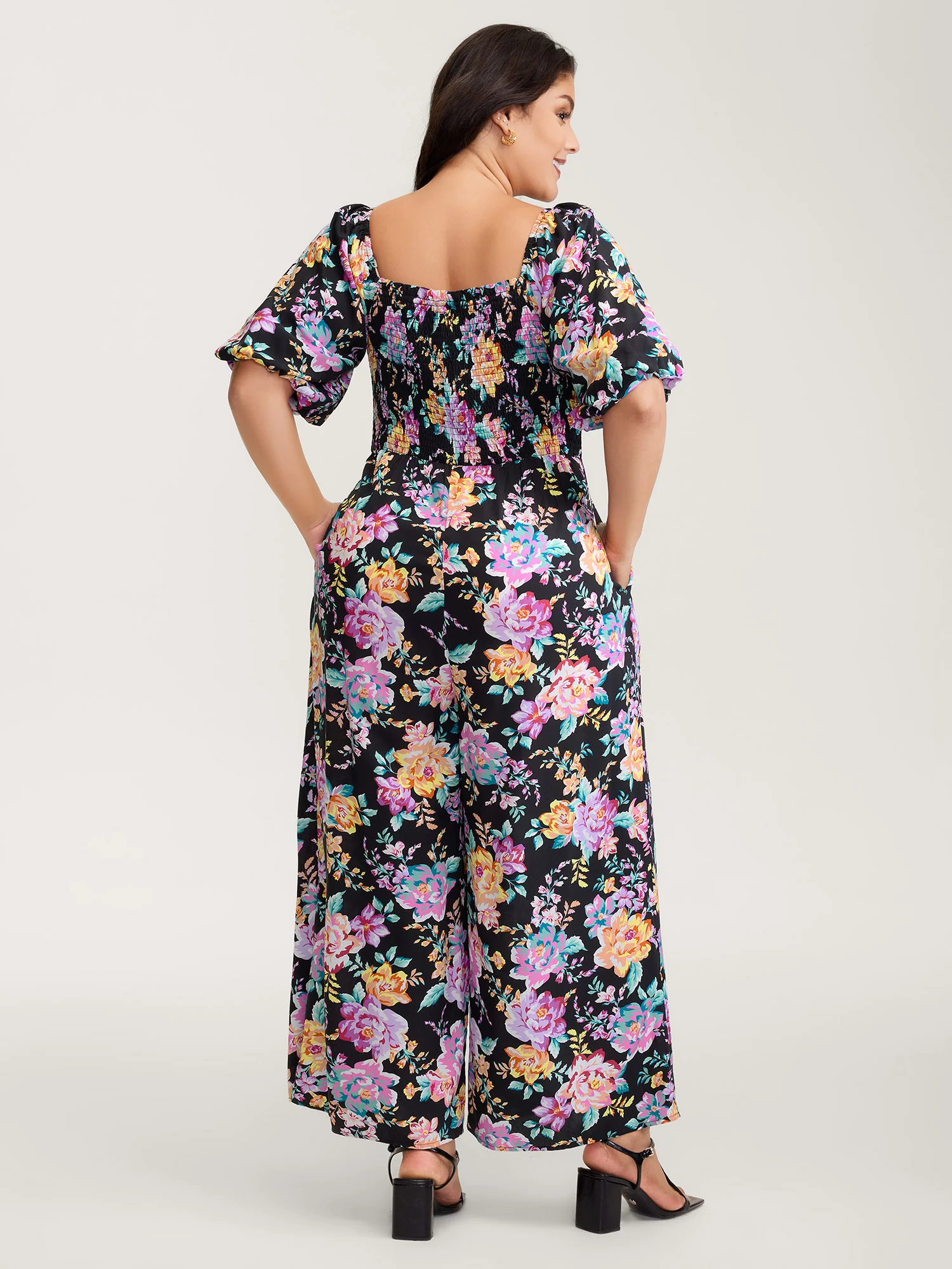 Floral Print Bust-Ease Shirred Jumpsuit - Image 4